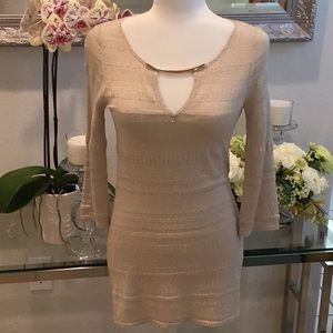 White House Black Market Cream Gold Tunic Sweater